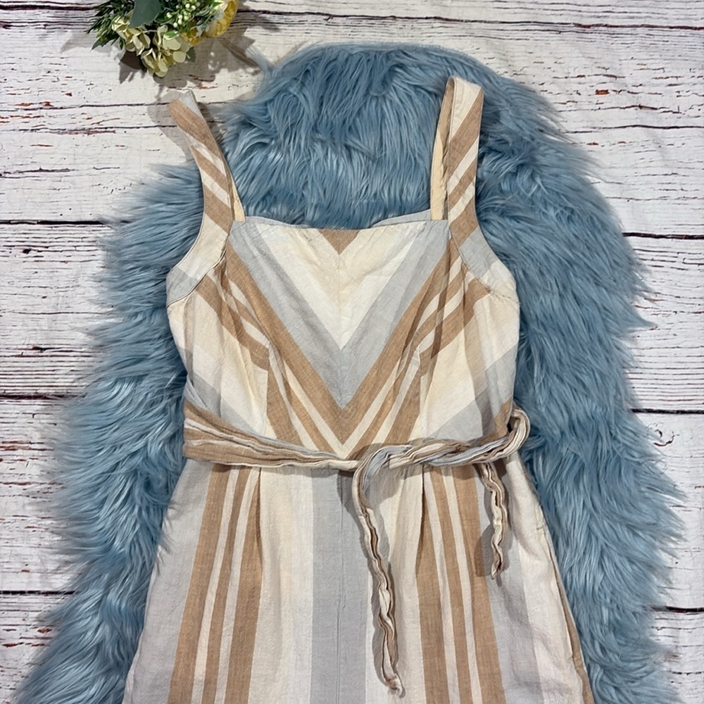 Anthropologie Savannah striped jumpsuit tie front neutral - Picture 5 of 11